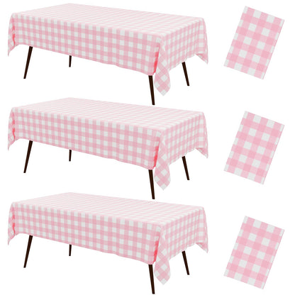 misaya 3 Packs Khaki White Buffalo Gingham Plastic Disposable Table Cloth