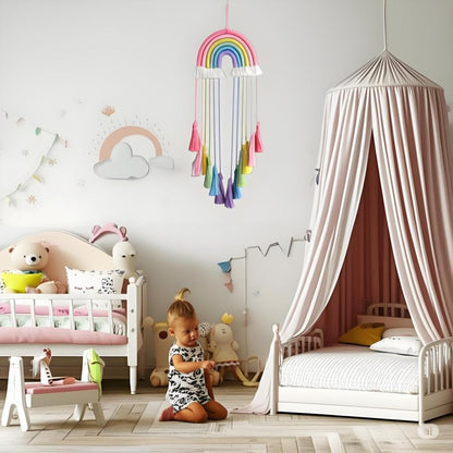 Rainbow Macrame Wall Hanging, Girls Room Decor (Pink Rainbow)