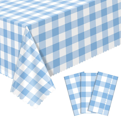 NatNarr 3 Pack Sage Green Gingham Tablecloth, Scalloped Party Table Cover