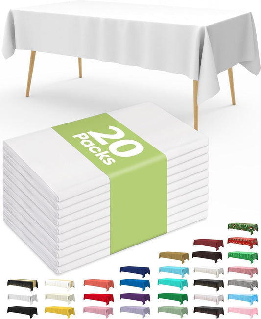 Pureegg 20 Pack White Disposable Plastic Tablecloth 54x108 Inch