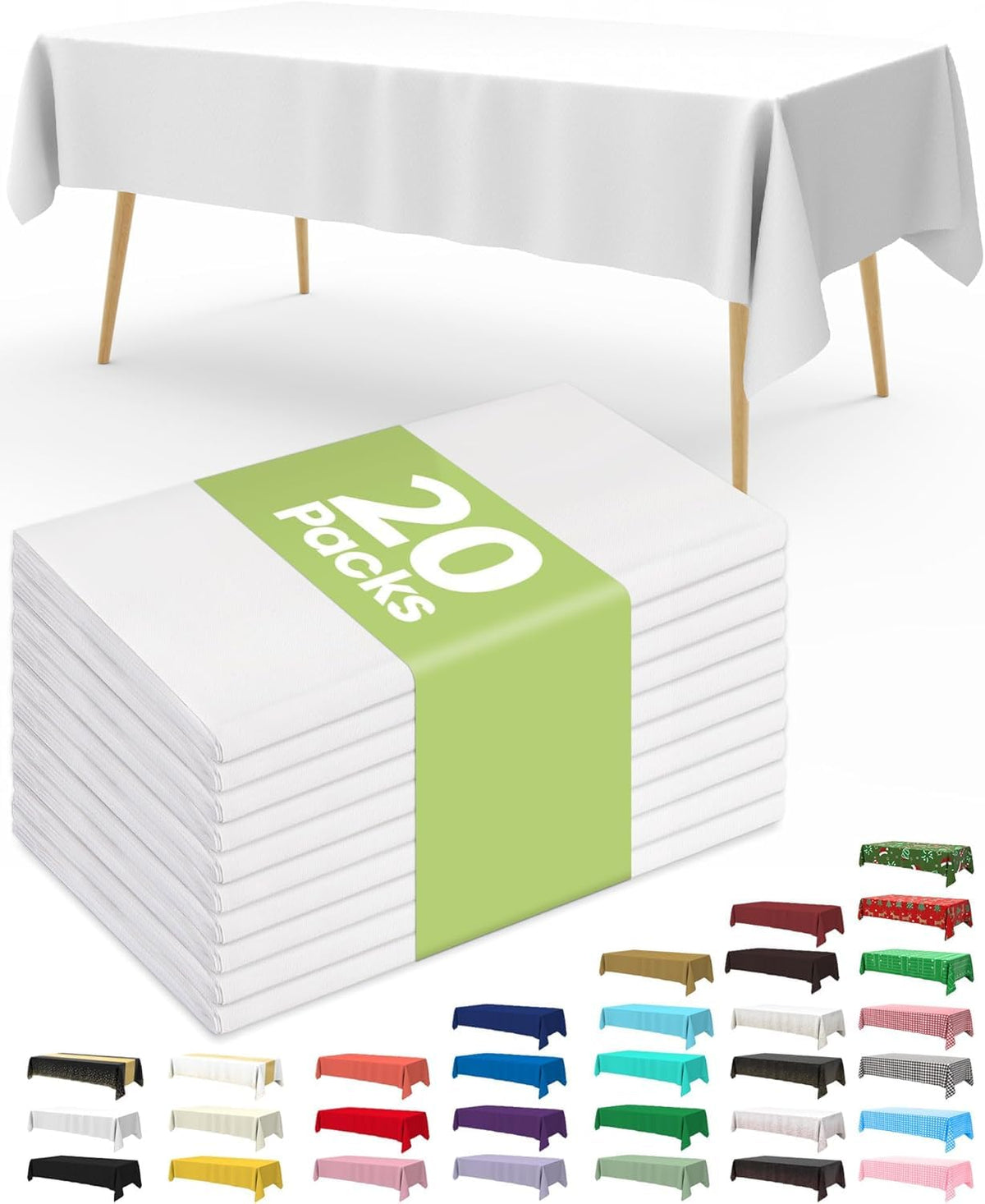 Pureegg 20 Pack White Disposable Plastic Tablecloth 54x108 Inch