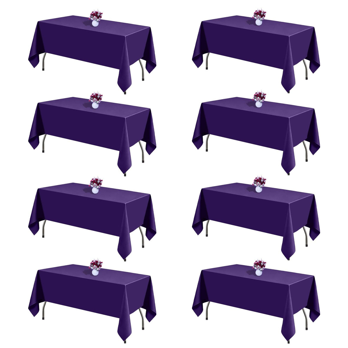 White Rectangle Table Cloth 60 x 102 Inch, 8 Pack