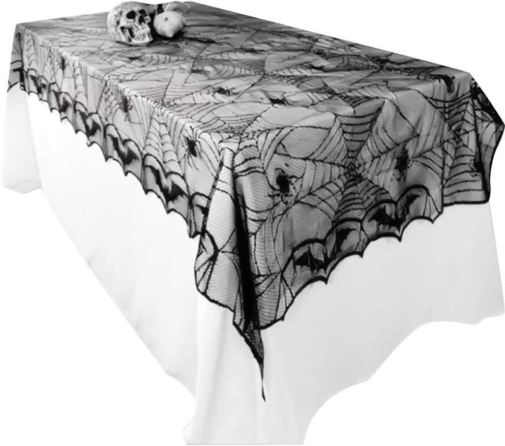 Awtlife Halloween Lace Tablecloth Bat Spider Web For Halloween Party Decor 48"x96"