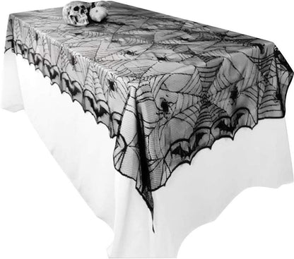Awtlife Halloween Lace Tablecloth Bat Spider Web For Halloween Party Decor 48"x96"