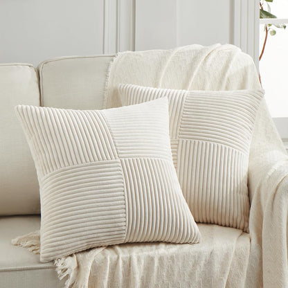 Fancy Homi 2 Packs Rust Boho Decorative Throw Pillow Covers 18x18 Inch for Couch Bed Sofa, Farmhouse Fall Home Decor, Soft Corss Corduroy Patchwork Textured Terracotta Accent Cushion Case 45x45 cm