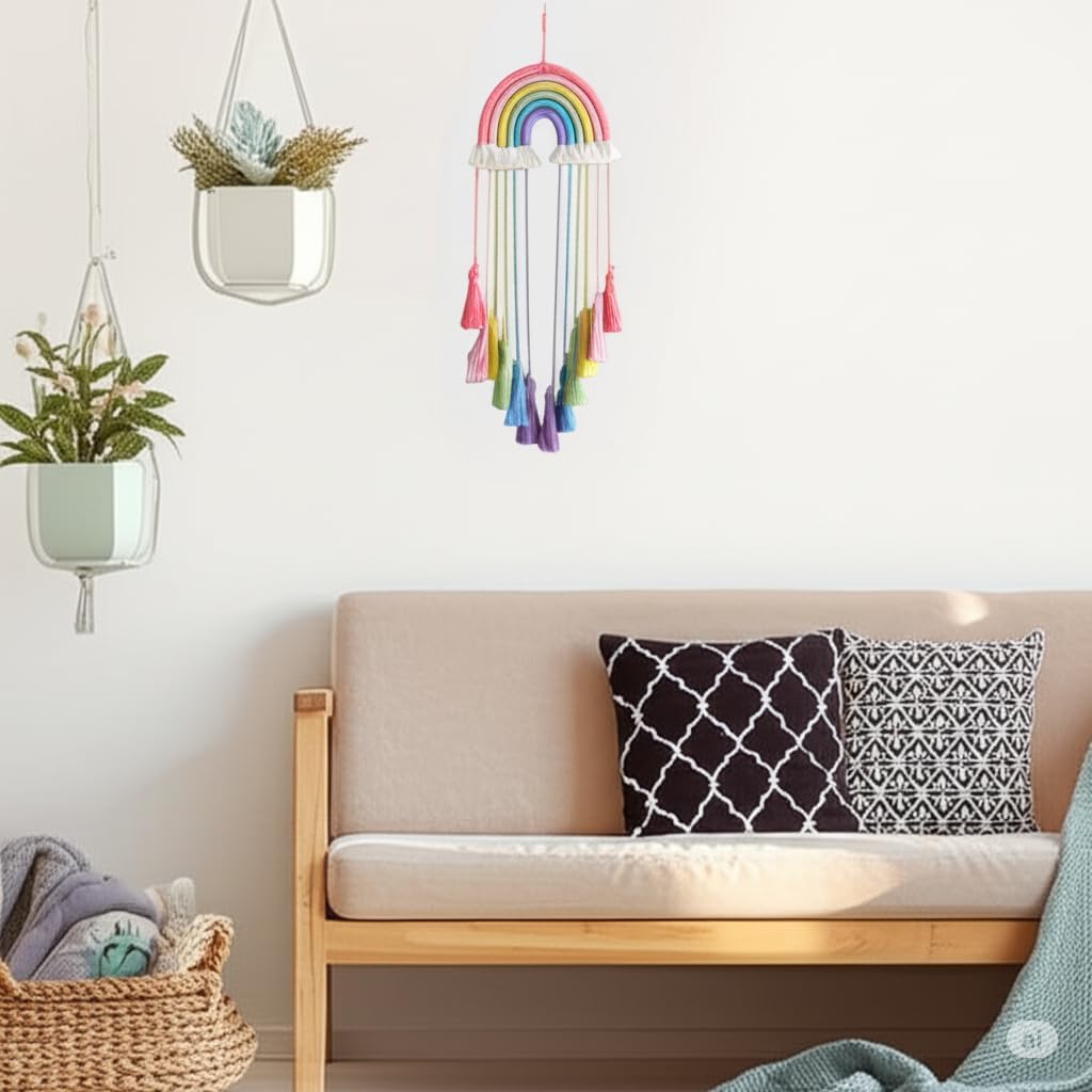 Rainbow Macrame Wall Hanging, Girls Room Decor (Pink Rainbow)