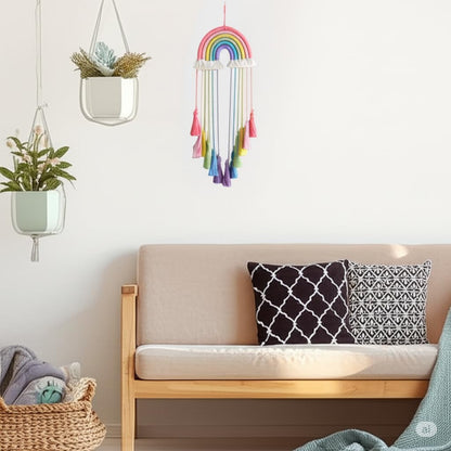 Rainbow Macrame Wall Hanging, Girls Room Decor (Pink Rainbow)