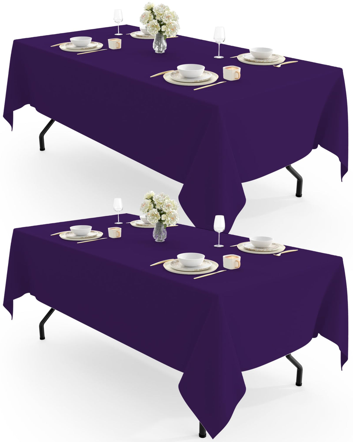 Pureegg Polyester Tablecloth 60" x 102" Reusable Washable 2 Pack White