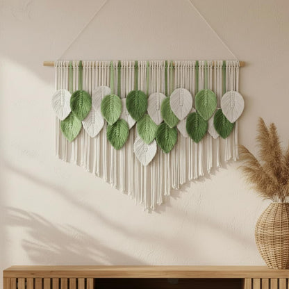 Tempospark Macrame Wall Hanging, 43"x32" Boho Wall Tapestry, Large Wall Art for Bedroom, Living Room, Dining Room, Nursery, Gallery, Office (Leaf&Bead)