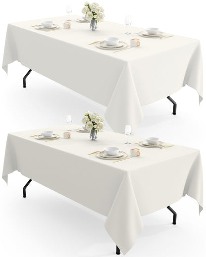 Pureegg Polyester Tablecloth 60" x 102" Reusable Washable 2 Pack White