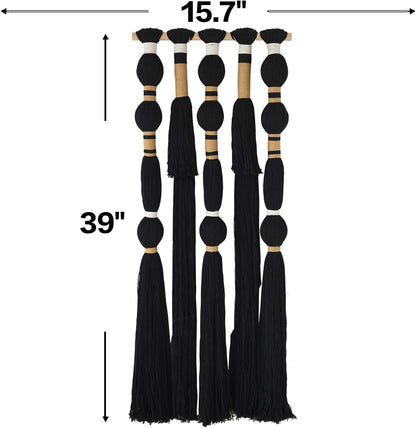 Macrame Wall Hanging Black Spherical Tassel Geometric Wall Art 15.7"W*39"L