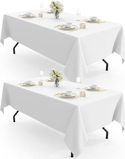 Pureegg Polyester Tablecloth 60" x 102" Reusable Washable 2 Pack White