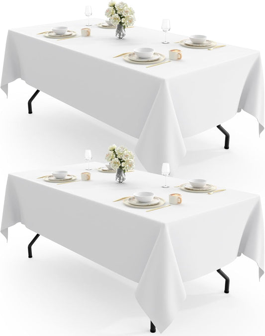 Pureegg Polyester Tablecloth 60" x 102" Reusable Washable 2 Pack White