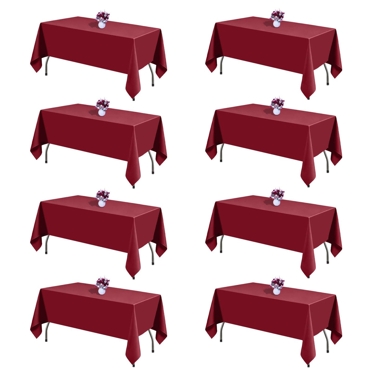 White Rectangle Table Cloth 60 x 102 Inch, 8 Pack