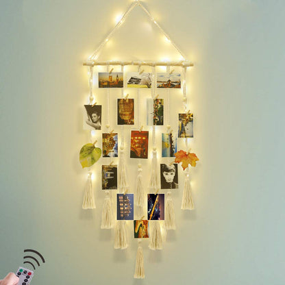 Macrame Wall Hanging Photo Display Boho Room Decor for Teen Girl Gifts