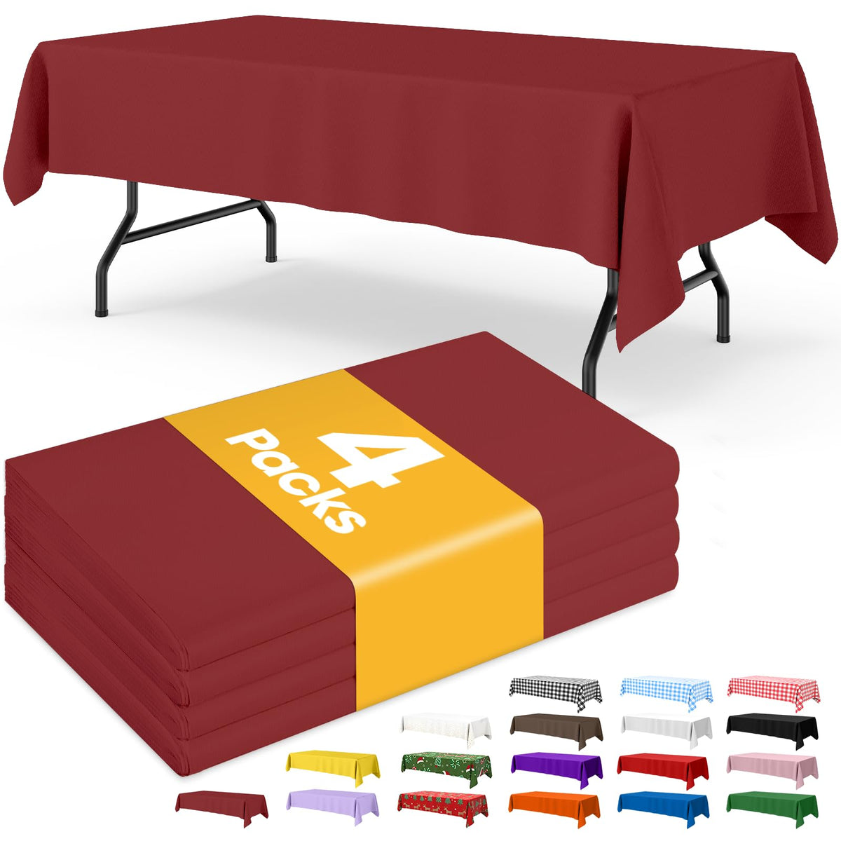 Niuara White Plastic Table Cloth - 4 Pack 54" × 108" Rectangle Disposable Tablecloths for 6FT Tables, Table Cover for Party, Holiday & Gathering Use