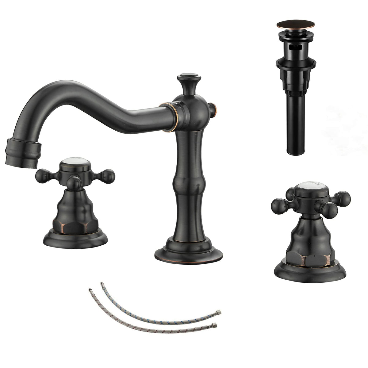 8" 2 Handles 3 Holes Bathroom Sink Faucet Antique Brass
