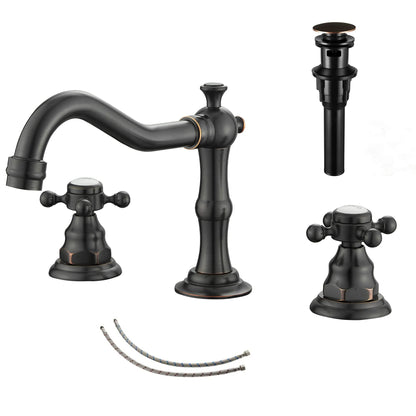 8" 2 Handles 3 Holes Bathroom Sink Faucet Antique Brass