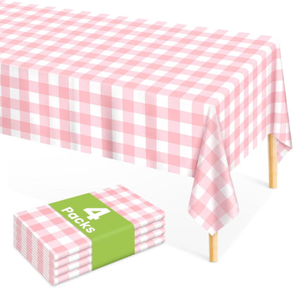 Mulbozy 4 Pcs Pink Gingham Tablecloth 54×108in, Pink Checkered Table Cloth