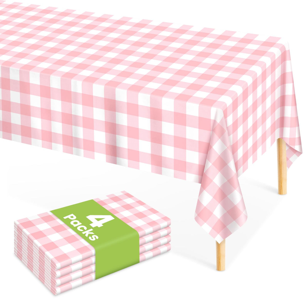 Mulbozy 4 Pcs Pink Gingham Tablecloth 54×108in, Pink Checkered Table Cloth