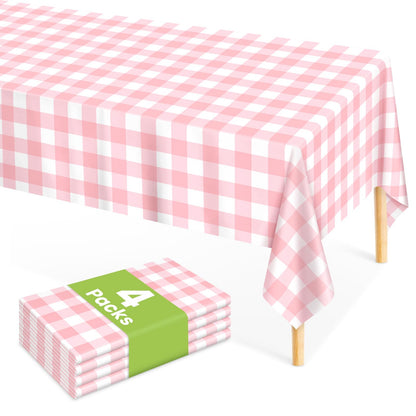 Mulbozy 4 Pcs Pink Gingham Tablecloth 54×108in, Pink Checkered Table Cloth