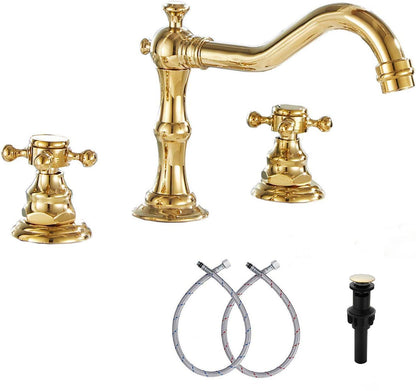 8" 2 Handles 3 Holes Bathroom Sink Faucet Antique Brass