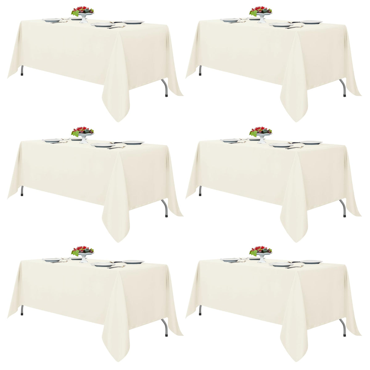 Fitable 6 Pack Ivory Tablecloths 70x120 Inch for 6-8 Ft Rectangle Tables
