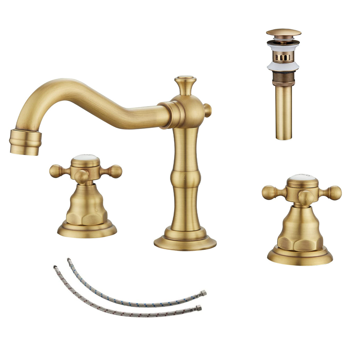 8" 2 Handles 3 Holes Bathroom Sink Faucet Antique Brass
