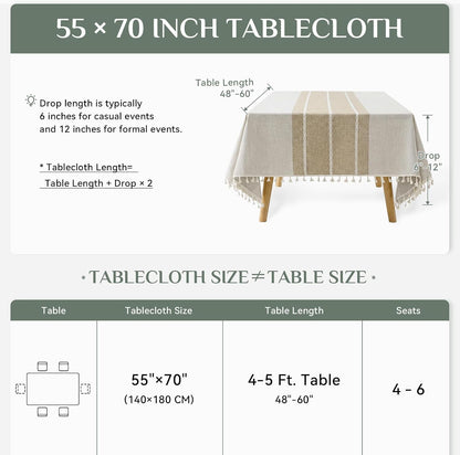 Softalker Fall Linen Rectangle Tablecloth with Tassel, 55 x 70 Inch