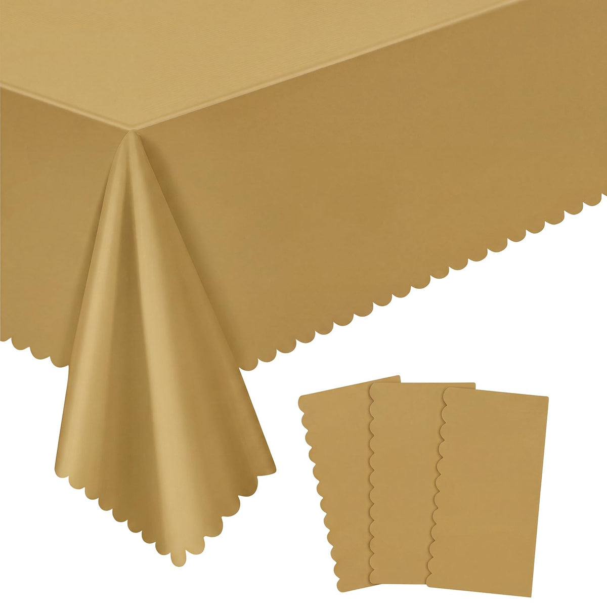 NatNarr 3 Pack Ivory Tablecloths, 54 x 108 Inch Scalloped Party Table Cover