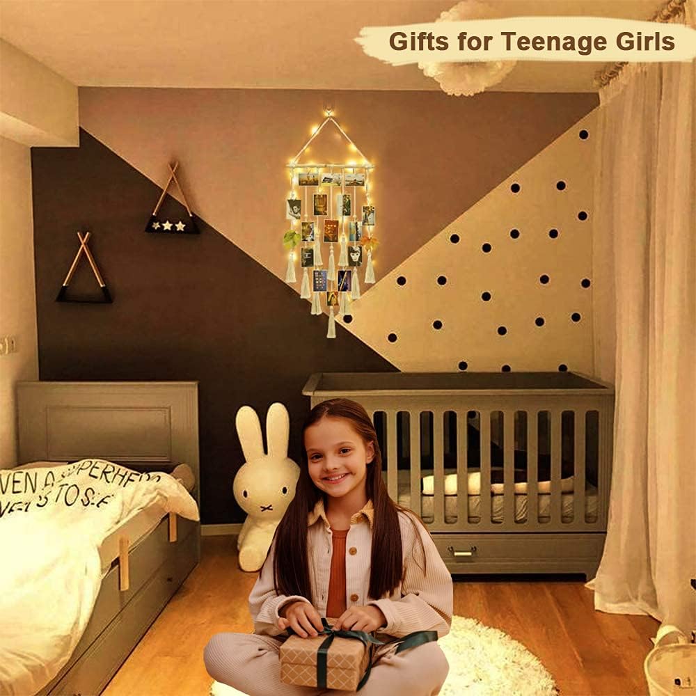 Macrame Wall Hanging Photo Display Boho Room Decor for Teen Girl Gifts