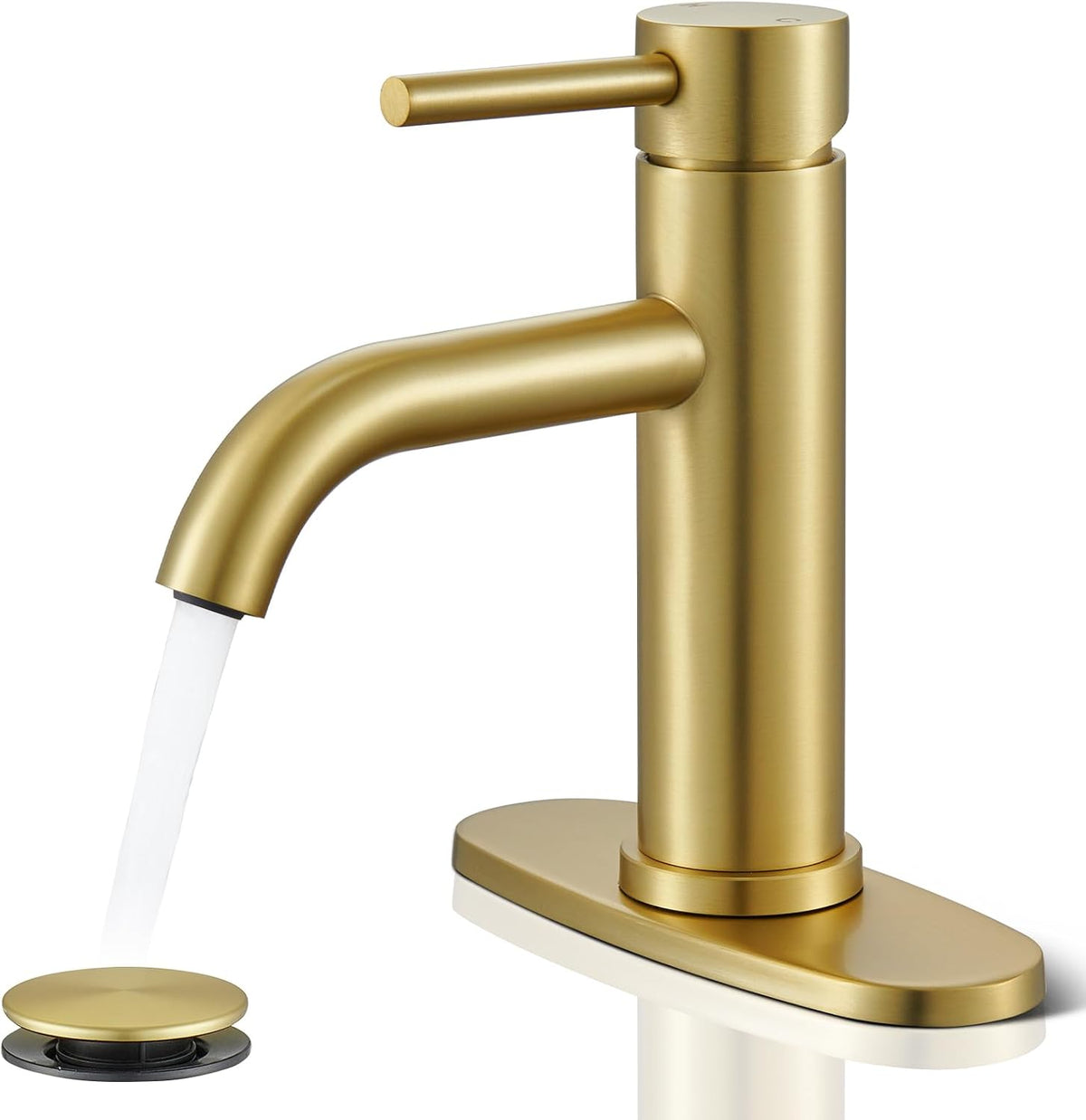 Brushed Gold Bathroom Faucet, Single Hole Bathroom Sink Faucet