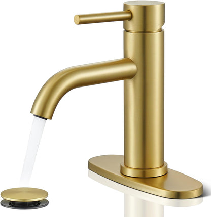 Brushed Gold Bathroom Faucet, Single Hole Bathroom Sink Faucet
