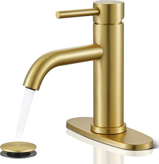 Brushed Gold Bathroom Faucet, Single Hole Bathroom Sink Faucet