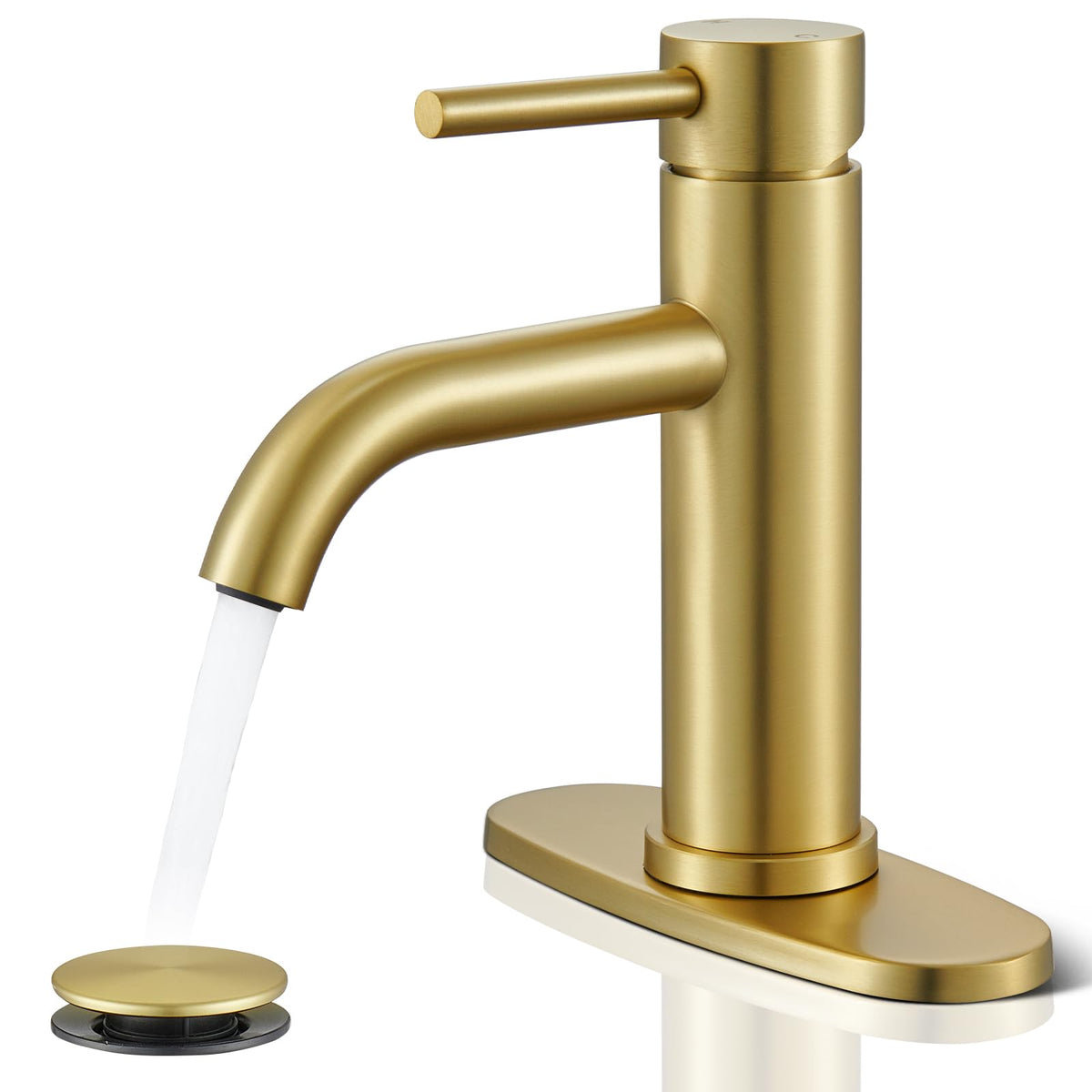 Brushed Gold Bathroom Faucet, Single Hole Bathroom Sink Faucet