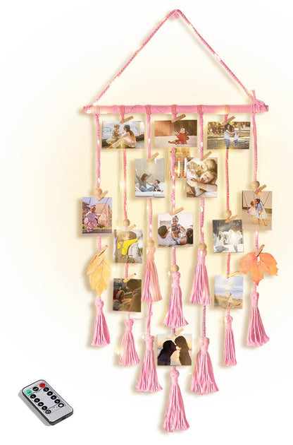 Macrame Wall Hanging Photo Display Boho Room Decor for Teen Girl Gifts