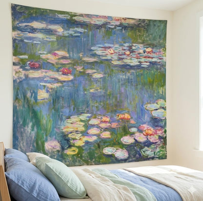 Monet Waterlily Wall Tapestry, Cute Floral Art Tapestries for Girl Bedroom