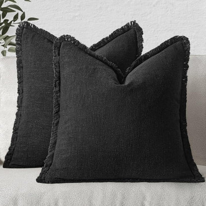 MIULEE Linen Fringe Decorative Throw Pillow Covers Natural Beige 20x20