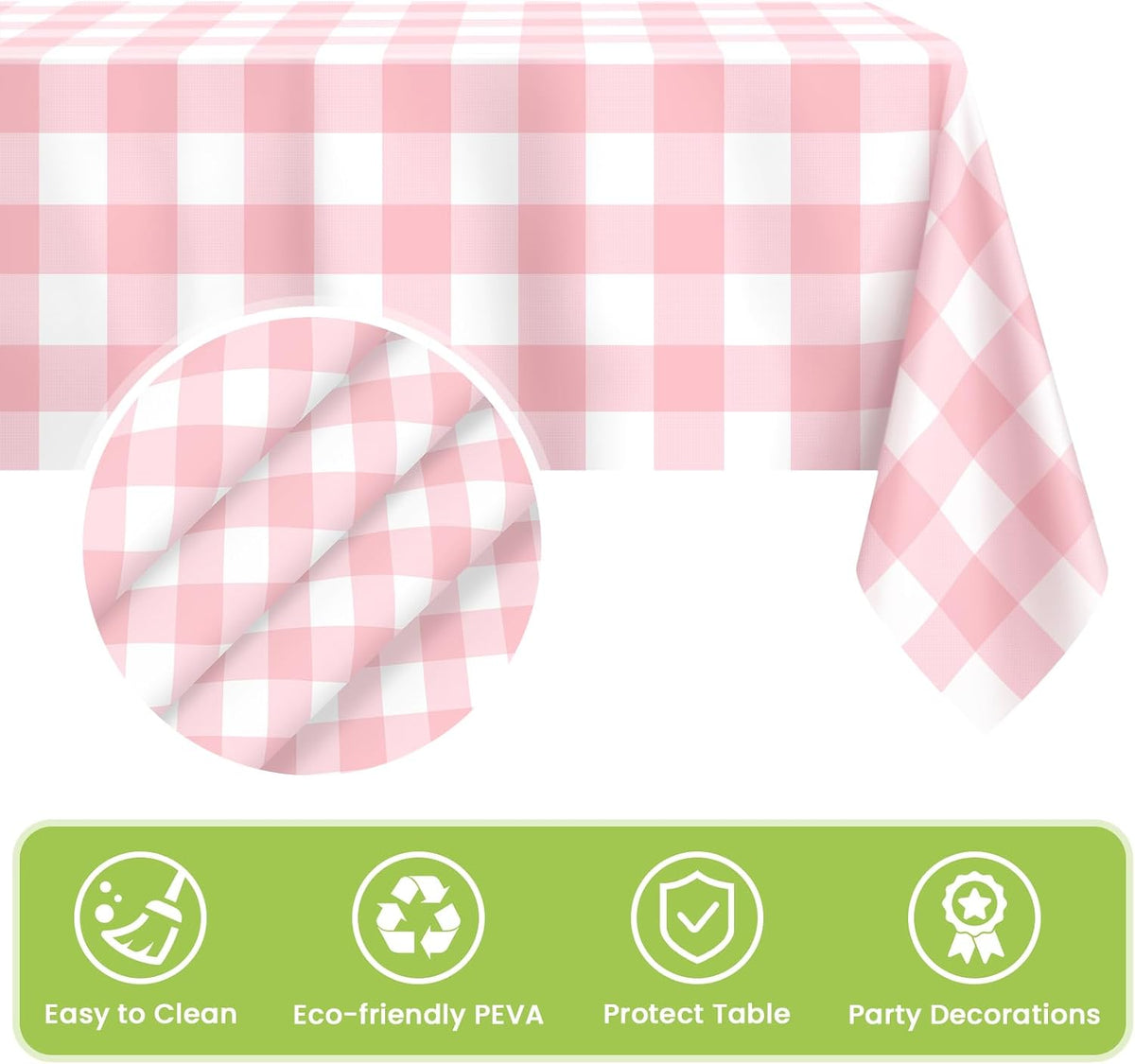 Mulbozy 4 Pcs Pink Gingham Tablecloth 54×108in, Pink Checkered Table Cloth