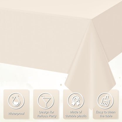 3Pcs Beige Tablecloths for Rectangle Tables,Disposable Plastic Ivory Table Cloth,Waterproof Cream Table Cover for Birthdays Weddings Anniversary Party Decorations,54 x 108 Inch