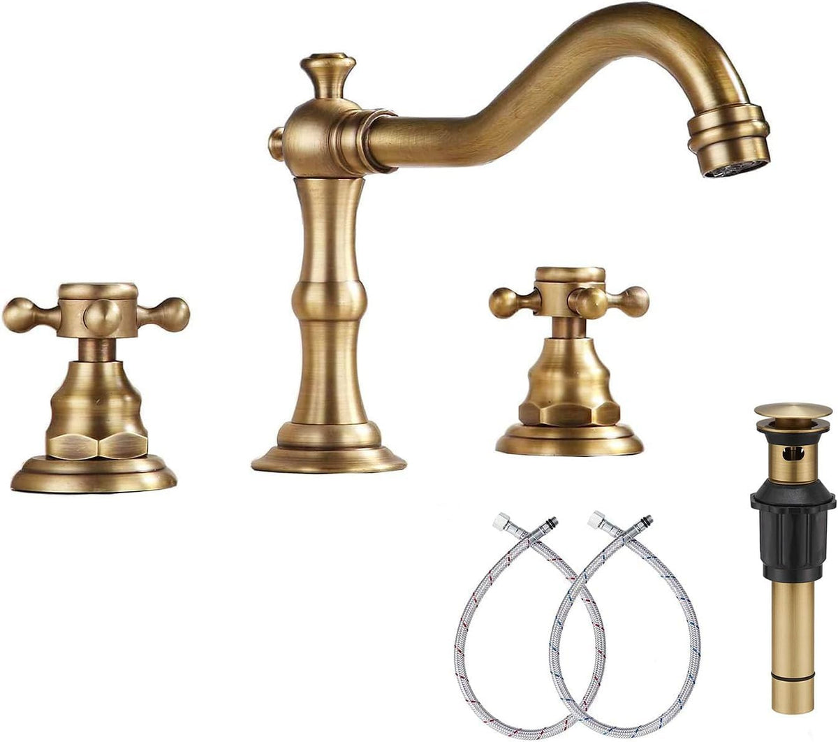8" 2 Handles 3 Holes Bathroom Sink Faucet Antique Brass
