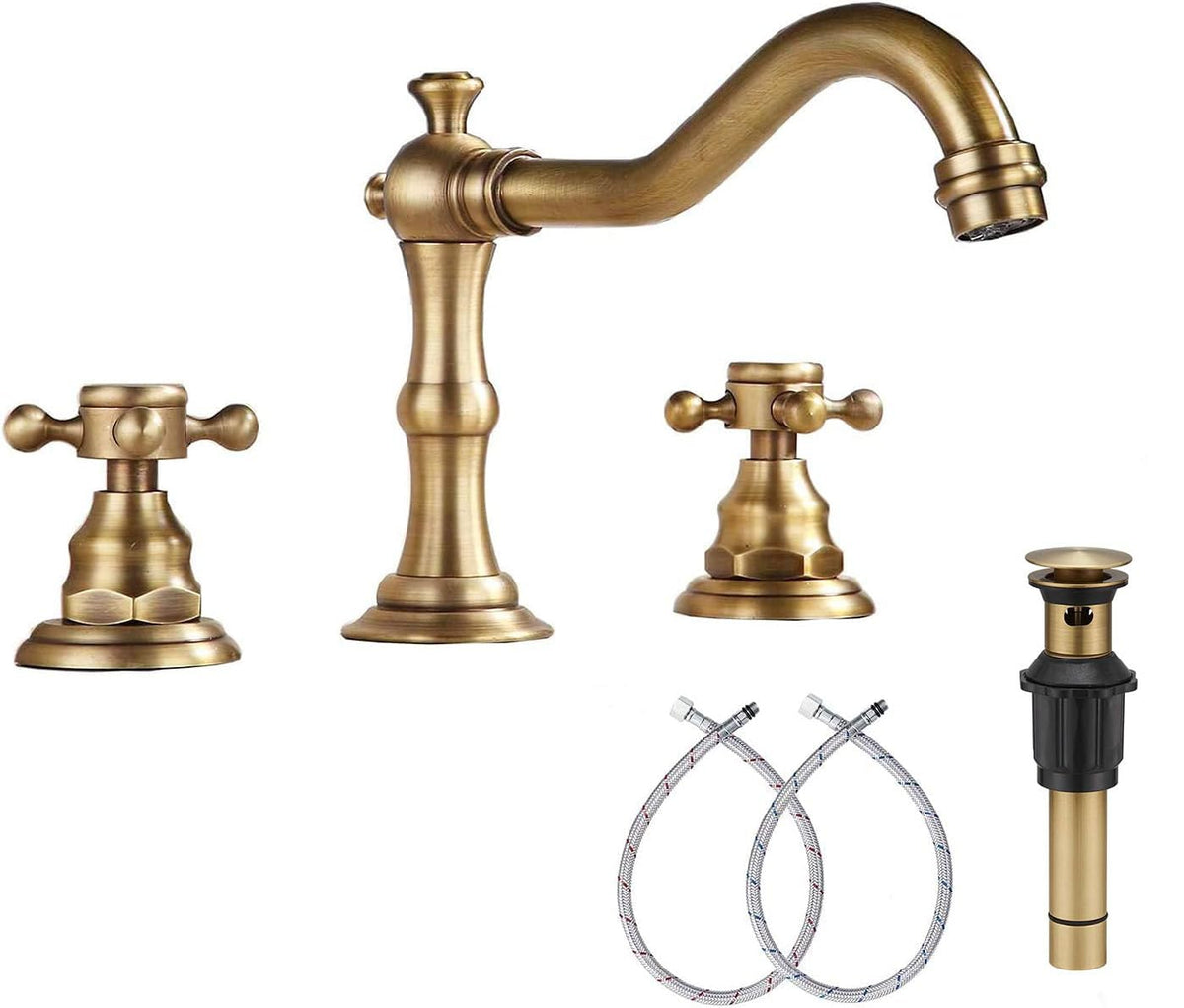 8" 2 Handles 3 Holes Bathroom Sink Faucet Antique Brass