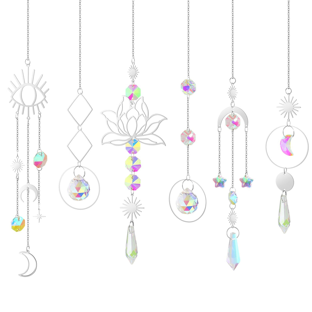 6Pieces Colorful Crystals Suncatcher Hanging Sun Catcher with Chain