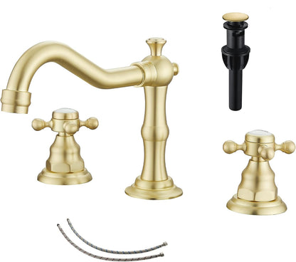 8" 2 Handles 3 Holes Bathroom Sink Faucet Antique Brass