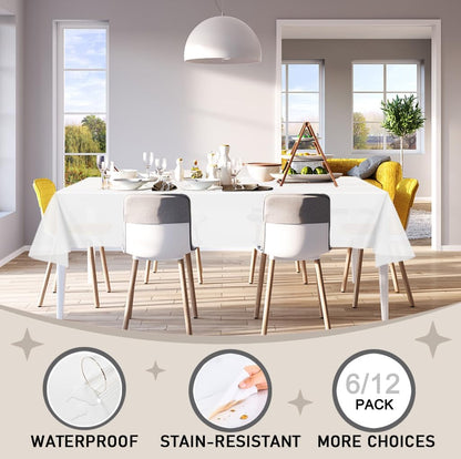 D&Z 12 Pack White Disposable Plastic Tablecloth 54"x108" Table Cover