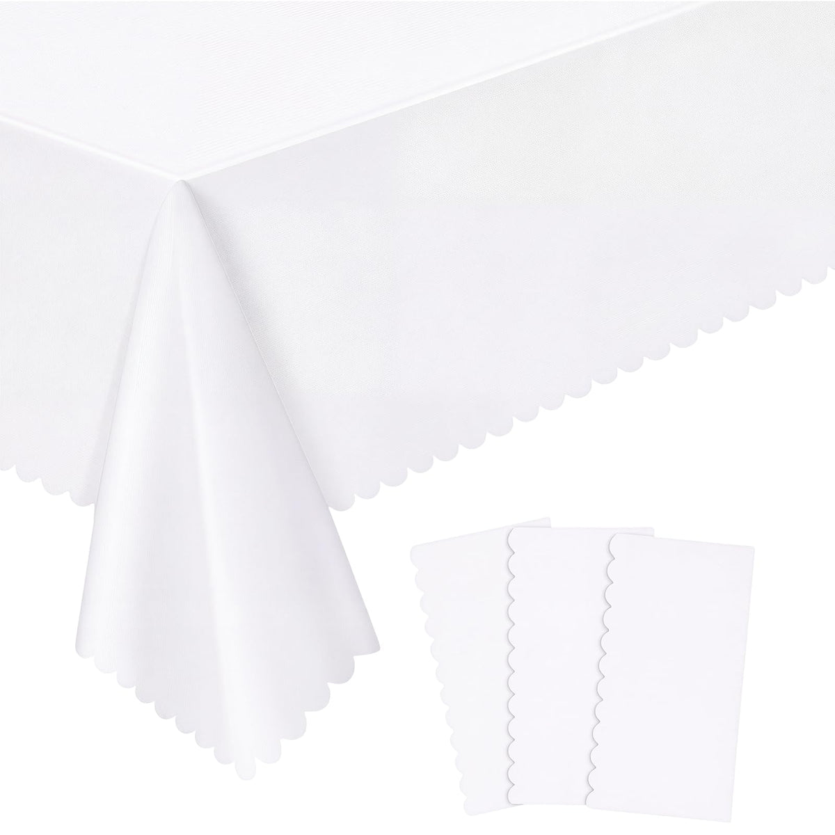 NatNarr 3 Pack Ivory Tablecloths, 54 x 108 Inch Scalloped Party Table Cover