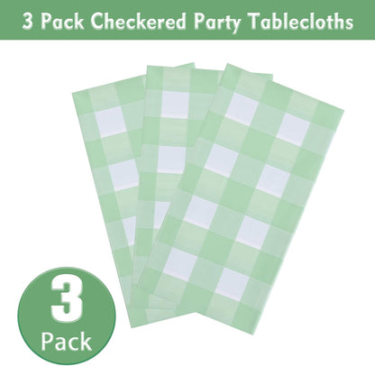 Kesfey 3 Packs Sage Green Gingham Tablecloth Sage Green and White Checkered Table Cloths 54 x 108 Inches Disposable Plastic Gingham Tablecovers Waterproof Picnic Camping Table Covers for Baby Shower