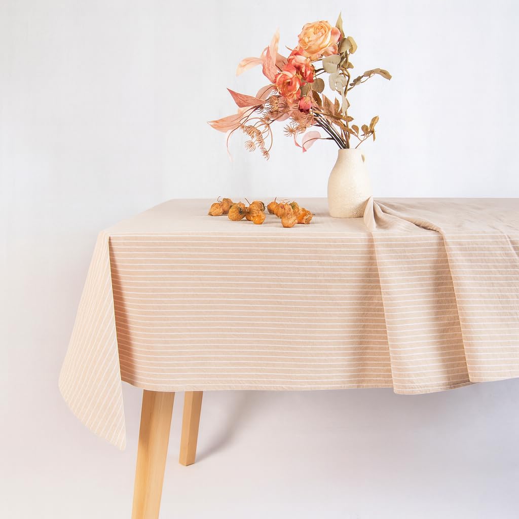 MONDAY MOOSE Gingham Checkered Farmhouse Rustic Picnic Style Decoration Rectangle Natural Stonewashed Cotton Tablecloth for Kitchen, Dining Room, Restaurant (60x102 inch, Beige)