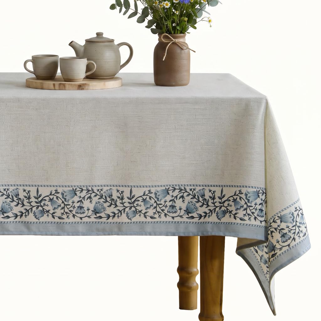 ISAENNE Designer French Linen Rectangular Tablecloth,118"x67"-Cornucopia