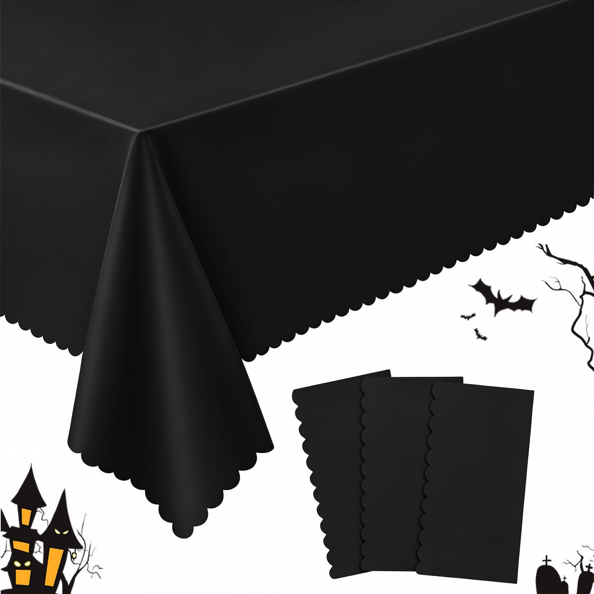 NatNarr 3 Pack Ivory Tablecloths, 54 x 108 Inch Scalloped Party Table Cover